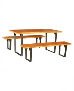 Aamber Industrial Teak Dining table and bench | Wihardja Furniture Singapore dining furniture singapore
