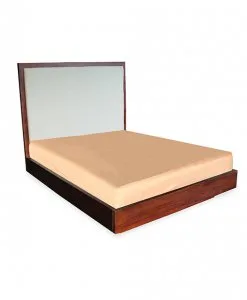Daymen Teak Floating Bed Queen With high upholstered headboard (2) | Wihardja Furniture Singapore Solid Wood Bed Frame with headboard upholstered