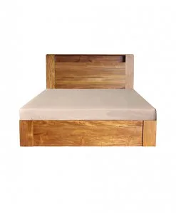 Wooden bed frame with drawers at the bottom as storage