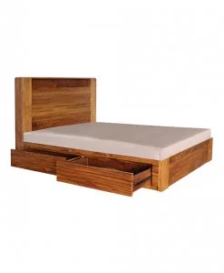 Wooden bed frame with drawers at the bottom as storage