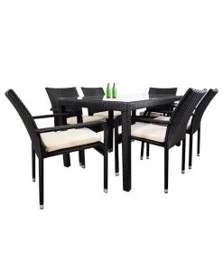 Boulevard Wicker Outdoor rectangular Dining table and dining Chair set of 7 in white Cushion suitable for balcony and patio (2) | Wihardja Furniture Singapore