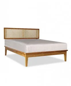Constantino Teak Platform Bed Frame Rattan King