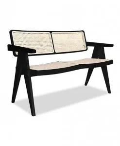 Kaeley Teak Dining Bench With Backrest Rattan black furniture singapore | Wihardja Furniture Singapore