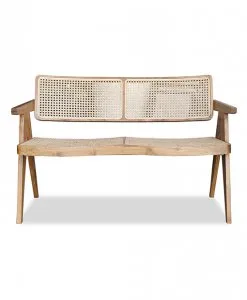 Kaeley Teak wood Dining Bench With Backrest natural Rattan furniture sg | Wihardja Furniture Singapore