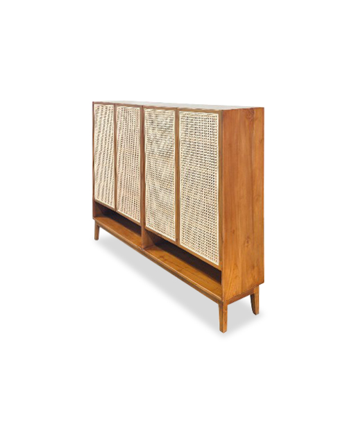 Penina Solid Teak Wood Shoe Cabinet Rattan SG