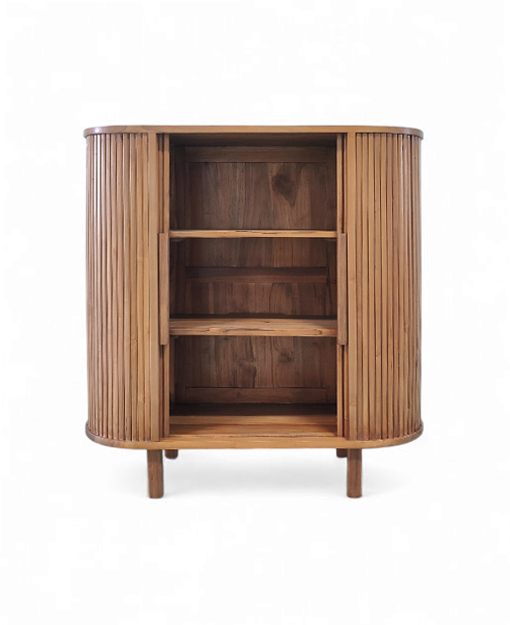 Tessie Solid Teak Wood Cabinet Fluted Design Furniture Singapore